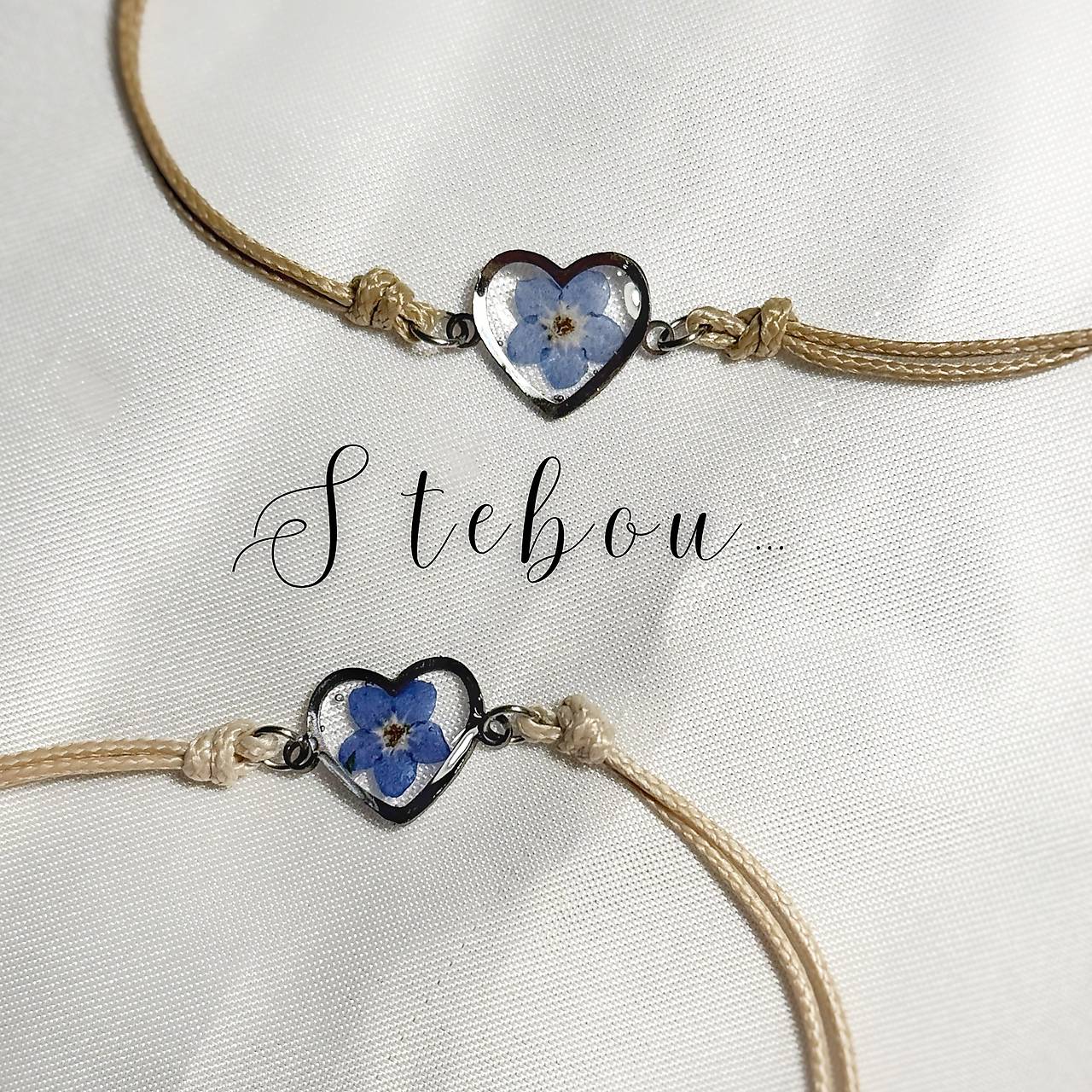 Valentínska sada náramkov so skutočnými kvetmi (Béžová)