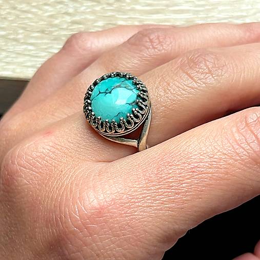 Tyrkenite Antique Silver Ring  / Vintage starostrieborný prsteň s tyrkenitom E070