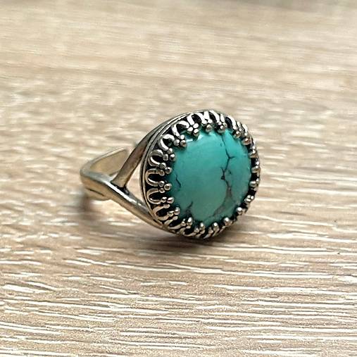 Tyrkenite Antique Silver Ring  / Vintage starostrieborný prsteň s tyrkenitom E070