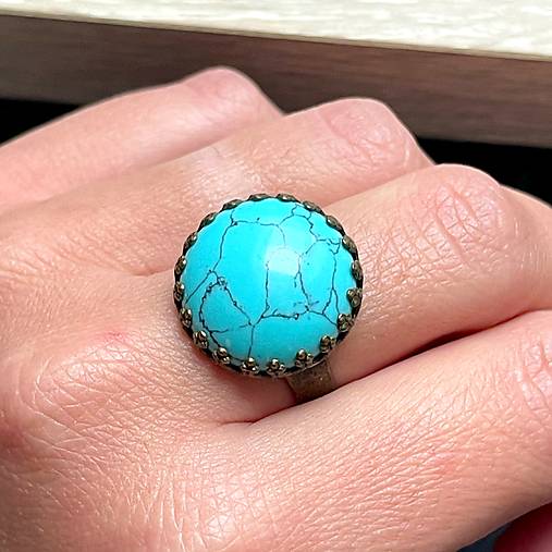 Prstene - ZĽAVA 20% Tyrkenite Vintage Ring / Prsteň s tyrkenitom vintage E070 - 18090965_
