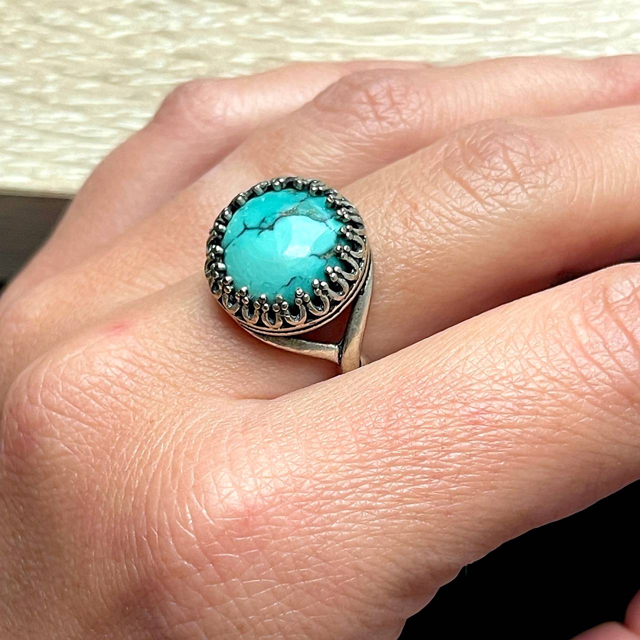 Tyrkenite Antique Silver Ring  / Vintage starostrieborný prsteň s tyrkenitom E070