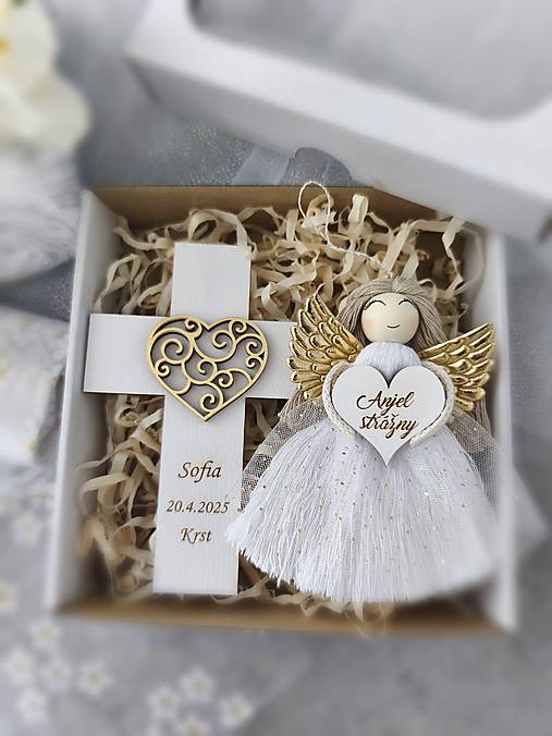 Dekorácie - Darček ku krstu, anjelik a krížik  - 18092051_