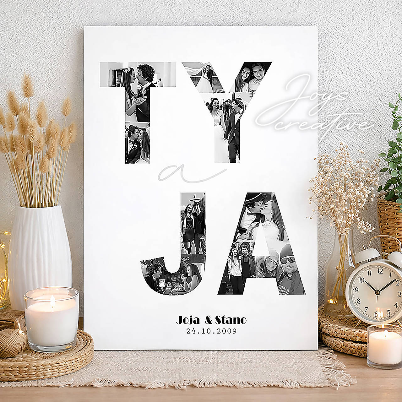 Tabuľa s fotkami pre manžela alebo manželku / priateľa, priateľku (čiernobiela verzia)