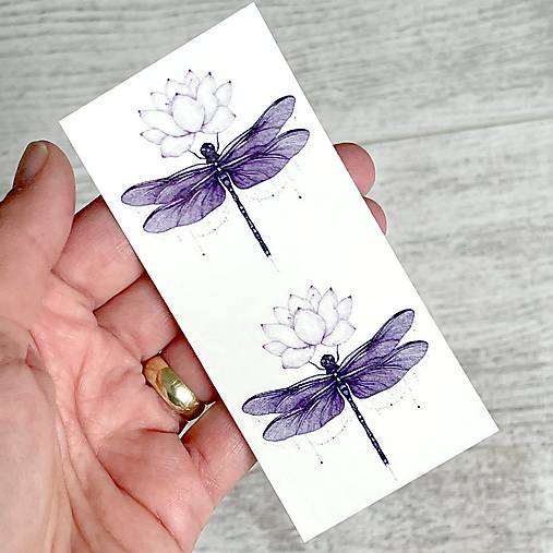 Tetovačky - Dočasné tetovačky Vážky Fialové s lotosovým kvetom T0157 - 18090841_