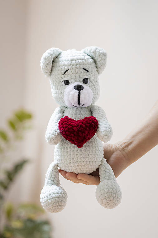 Hračky - Háčkovaný Valentínsky macko - mentolový - 18091244_