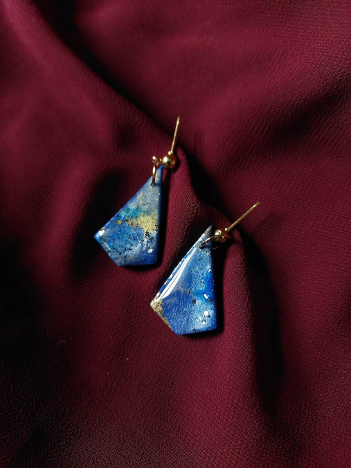 Náušnice - Modrozlaté náušnice SEASHORE (Obrátené hroty) - 18094583_