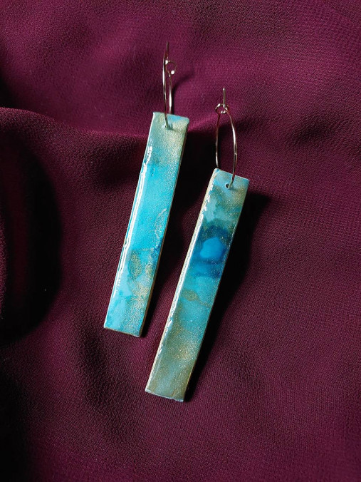 Náušnice - Modrozlaté náušnice SEASHORE (Hranaté) - 18094590_