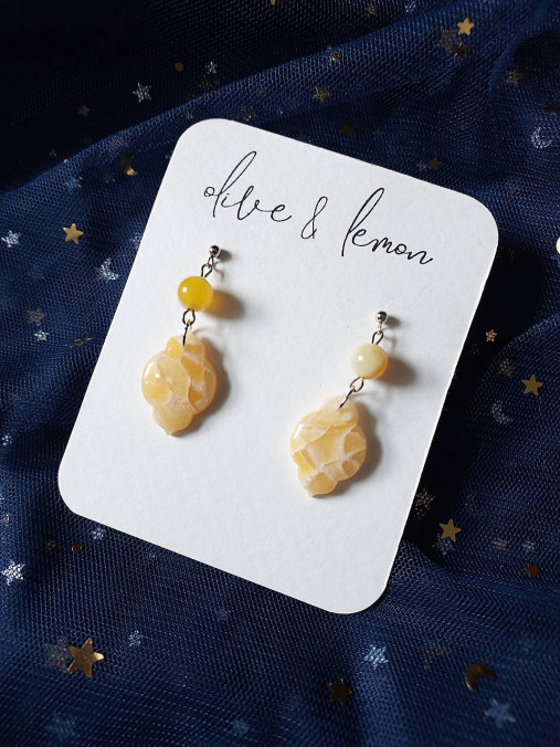 Náušnice - Žlté visiace náušnice SUNNY  (Brúsený kameň (4 cm)) - 18094630_