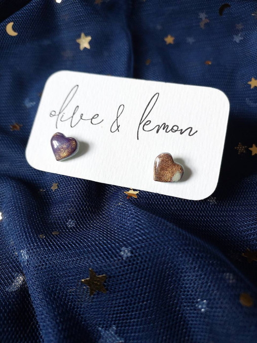 Náušnice - Fialovozlaté náušnice GALAXY (Napichovacie (1 cm)) - 18094650_