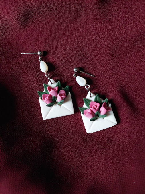 Náušnice - Kvetinové náušnice VALENTÍNKA (Ružová) - 18094814_