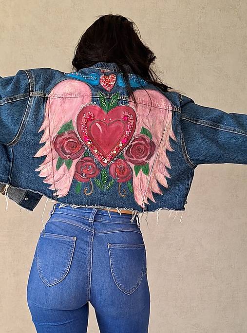 Bundy a kabáty - Ručne maľovaná a korálkami zdobená dámska rifľová bunda / rifľovka Nový začiatok  - 18094179_