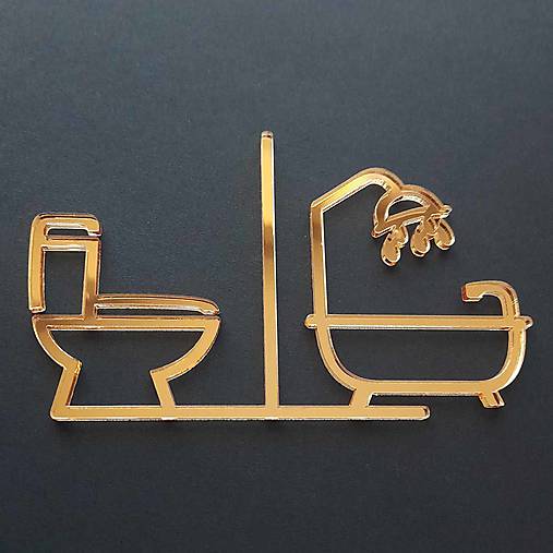 Tabuľky - WC Kúpeľňa piktogram na dvere zlatý zrkadlový - 18094100_