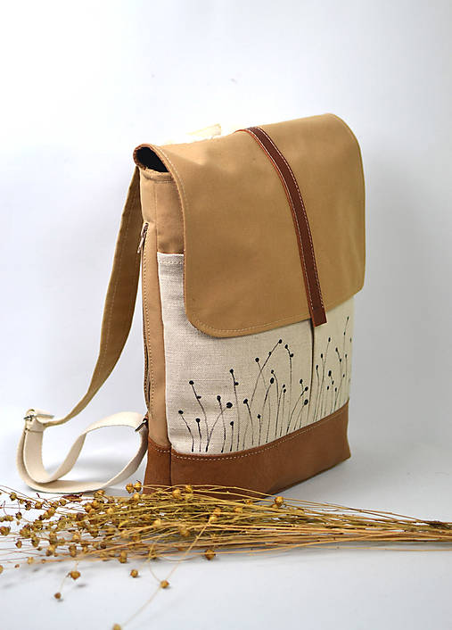 Ruksak (bavlna, ľan, koža) lúka cream