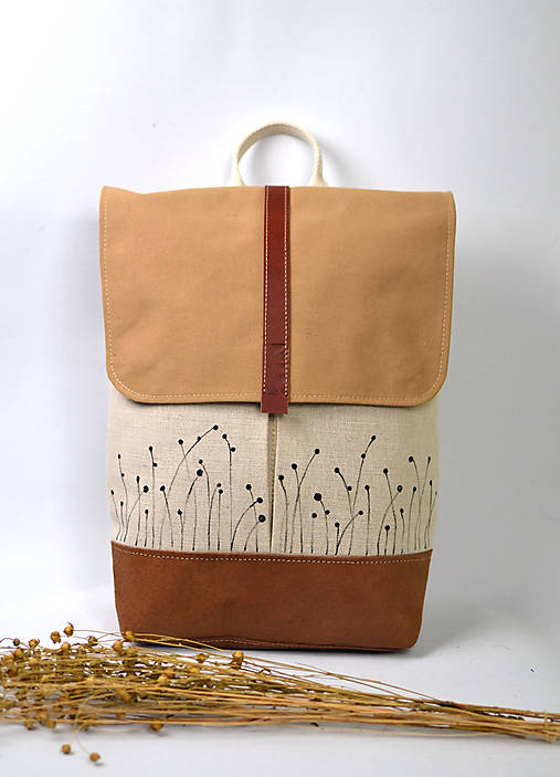 Ruksak (bavlna, ľan, koža) lúka cream