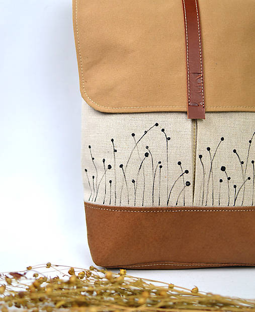 Ruksak (bavlna, ľan, koža) lúka cream