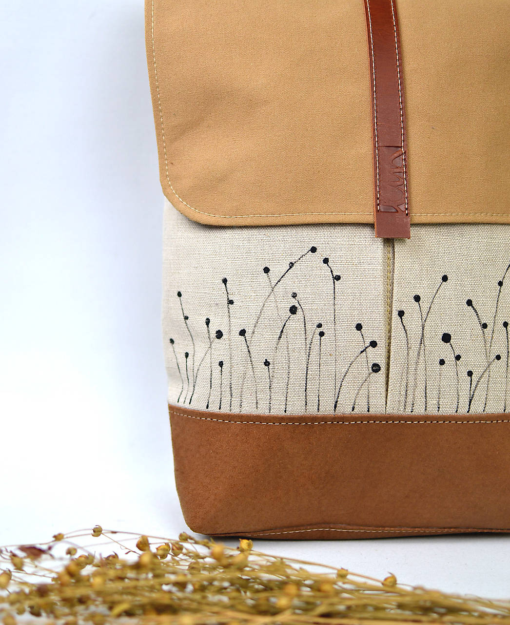 Ruksak (bavlna, ľan, koža) lúka cream