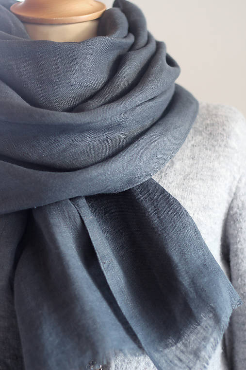 Veľká jemná šedomodrá šatka zo 100% premium ľanu