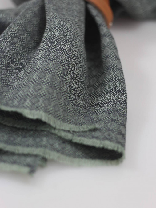 Elegantný šedozelený šál zo 100% premium ľanu s diamantovým vzorom