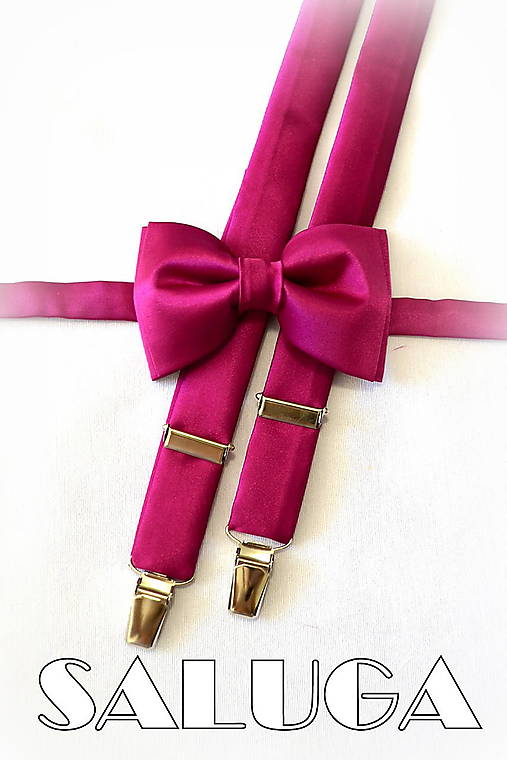 Pánske doplnky - Tmavo cyklamenový motýlik a traky - 18098934_