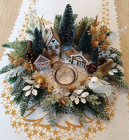 Dekorácie - Vianočno - zimný aranžmán / svietnik - 18098713_