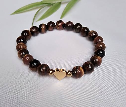 Náramky - Náramok tigrie oko so srdiečkom - 18099995_