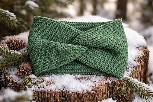 Čiapky, čelenky, klobúky - Čelenka pletená zo 100% Merino vlny - zelená listová - 18099674_