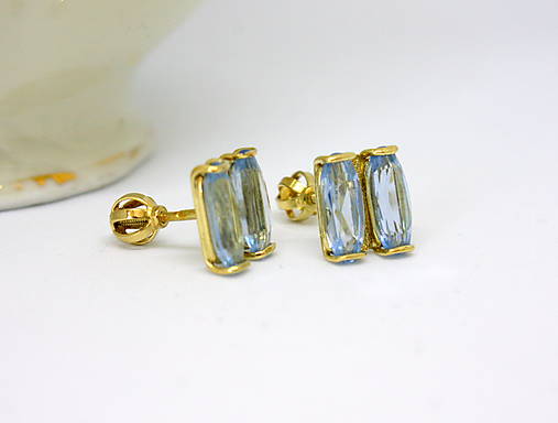 Náušnice - Zlaté náušnice akvamarín - 18098592_