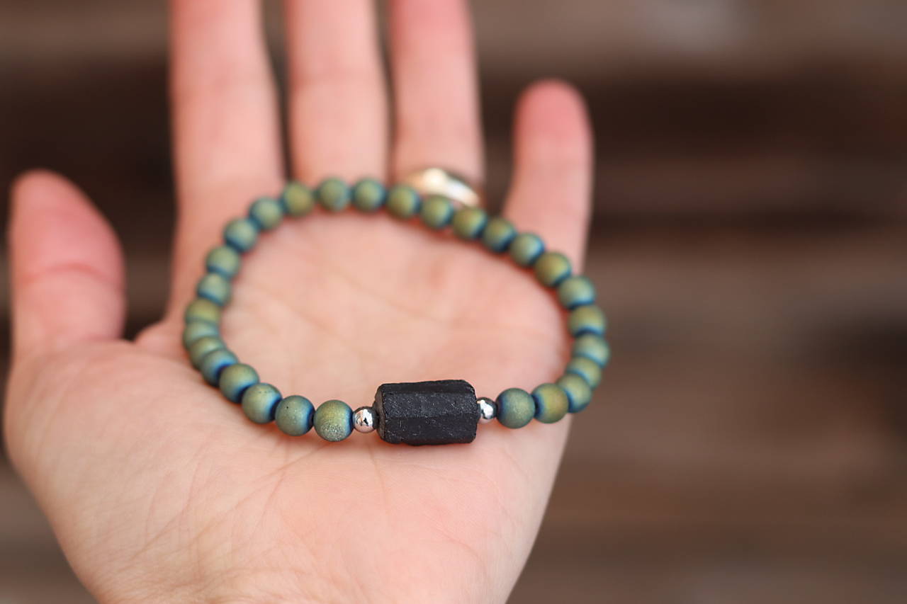 Pánsky náramok achát, turmalín