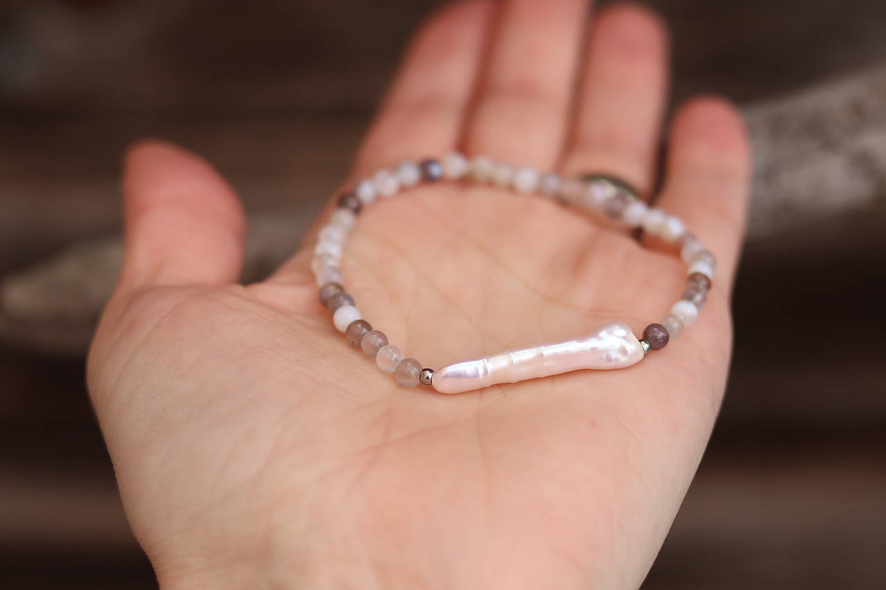 Náramok achát s barokovou perlou