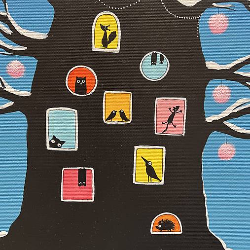 Teplúčko je v bútľavom strome, jasný zimný deň, originál 40x40