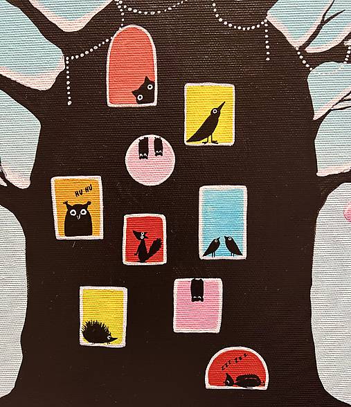 Teplúčko je v bútľavom strome, spiace zvieratká, originál 40x40