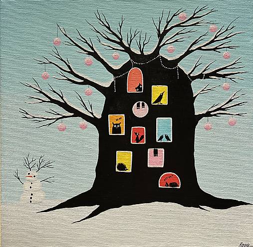 Teplúčko je v bútľavom strome, spiace zvieratká, originál 40x40