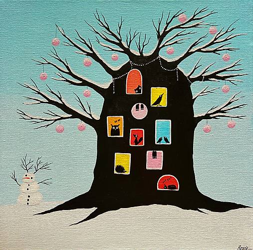 Teplúčko je v bútľavom strome, spiace zvieratká, originál 40x40