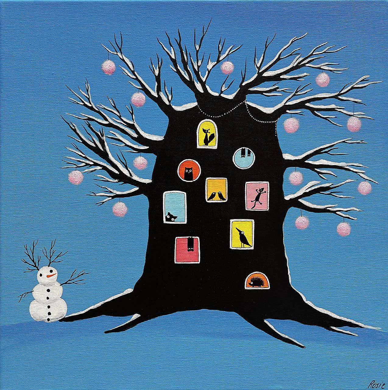 Teplúčko je v bútľavom strome, jasný zimný deň, originál 40x40