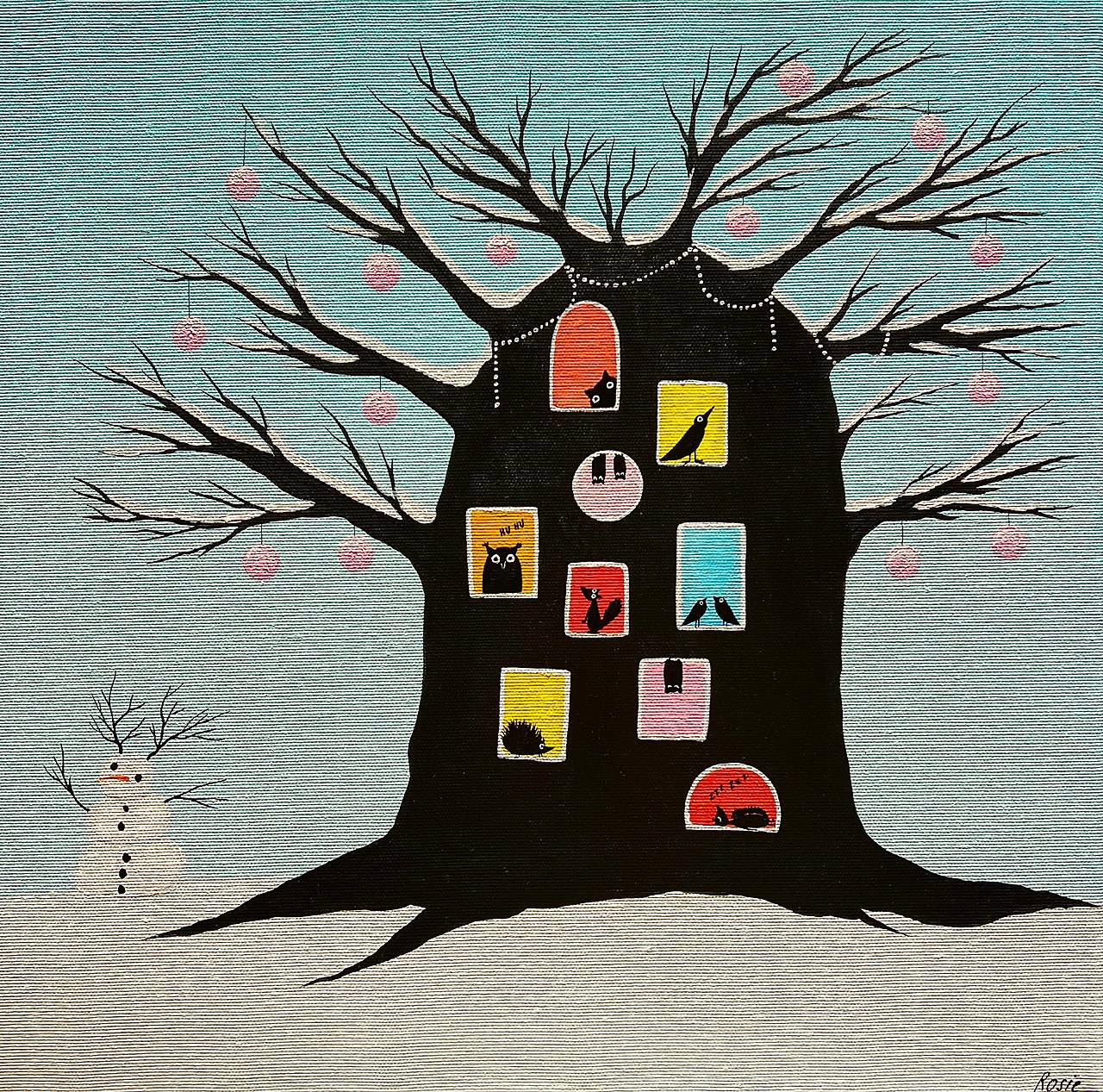 Teplúčko je v bútľavom strome, spiace zvieratká, originál 40x40