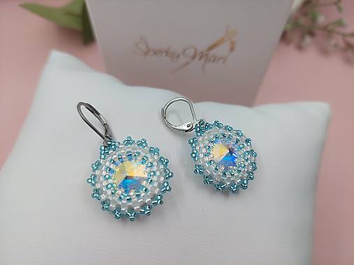 Náušnice - náušnice "kvietky" SW crystal + akvamarín - 18105774_