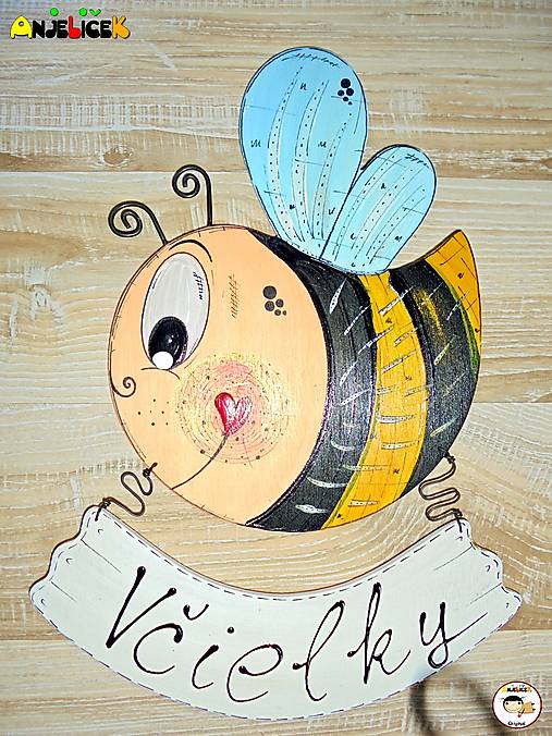 Tabuľky - Menovka na dvere - včielka - 18104080_