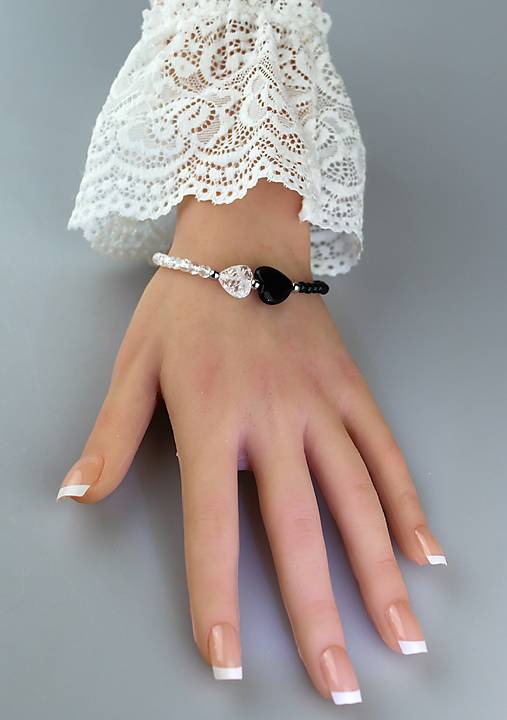 Náramky - Valentín jing-jang náramok z krištálu a ónyxu - 18106308_