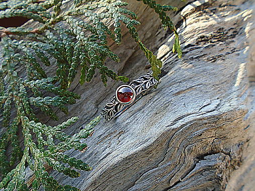 Strieborny prsteň Ag 925 Vavrínové listky Granát