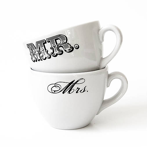 Nádoby - Hrnek porcelánový, svatební " Mrs. and Mr. " 250ml - 18106366_