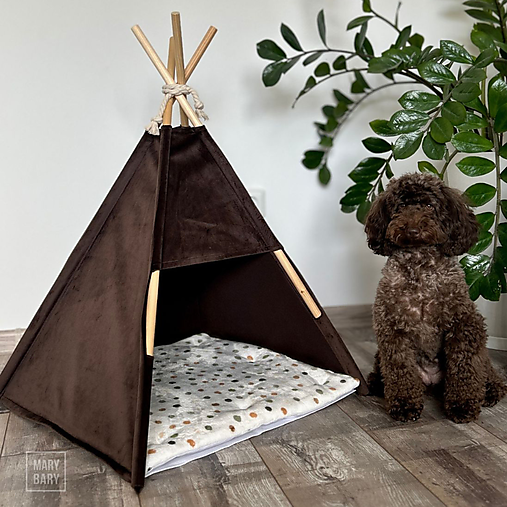 Pre zvieratá - MARYBARY Teepee stan pre psa / mačku - tmavohnedý zamatový - 18104959_