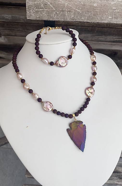 Náhrdelník achát s perlami