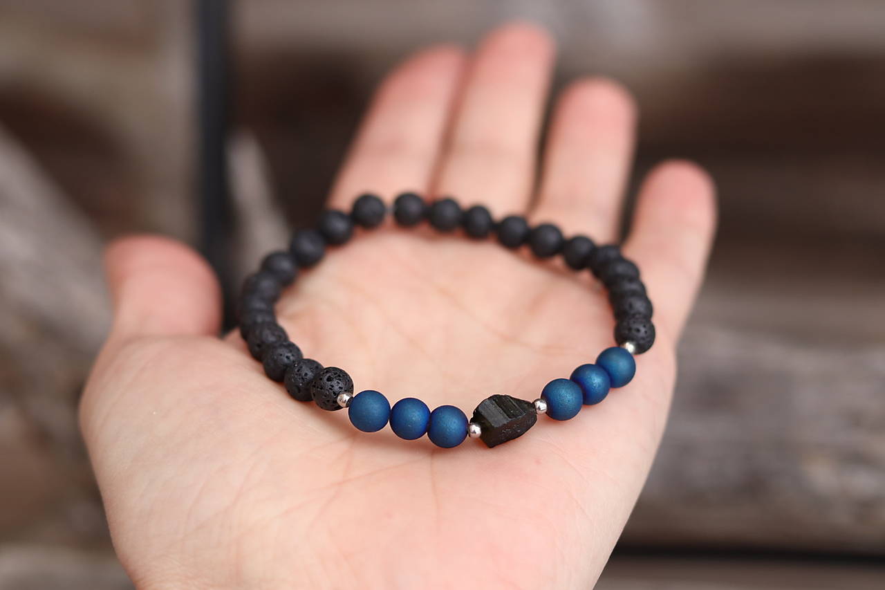 Pánsky náramok achát, turmalín, láva