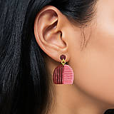 Náušnice - Pruhované sladké - FIMO náušnice (vínové / ružové) - 18105895_