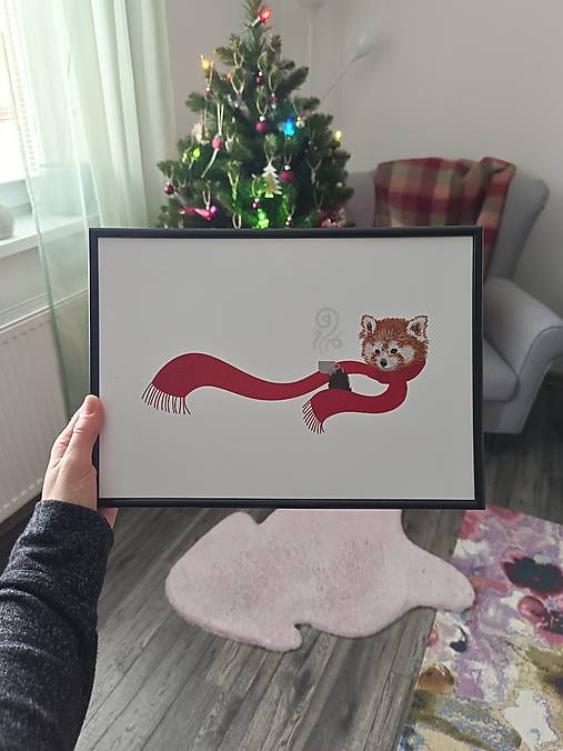 Grafika - Panda červená s kávou – print - 18104416_