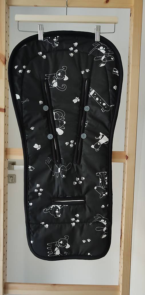 Detský textil - VLNIENKA podložka do kočíka THULE  Urban Glide 2 100% MERINO TOP SUPER WASH Natural Psíčkovia čierno bieli - 18107320_