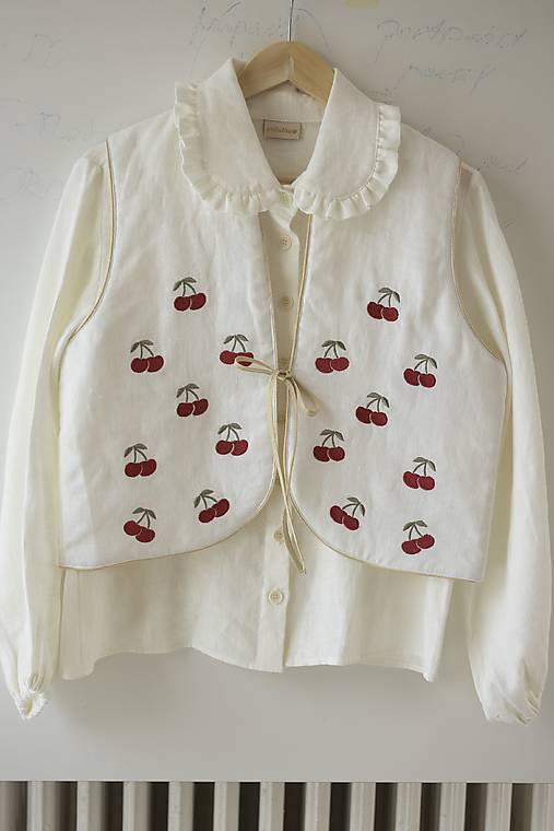 Vesty - Ľanová vesta Čerešnička kratšia - 18108240_