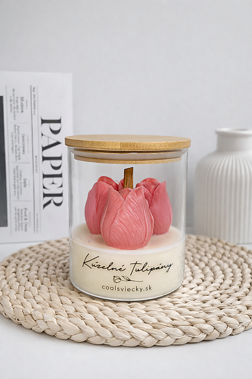 Sójová sviečka - kúzelné tulipány (Ružová)