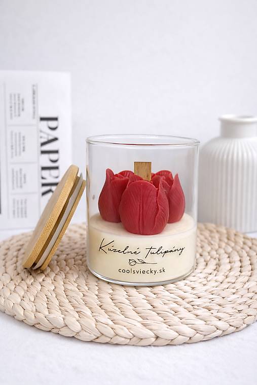 Sójová sviečka - kúzelné tulipány (Červená)