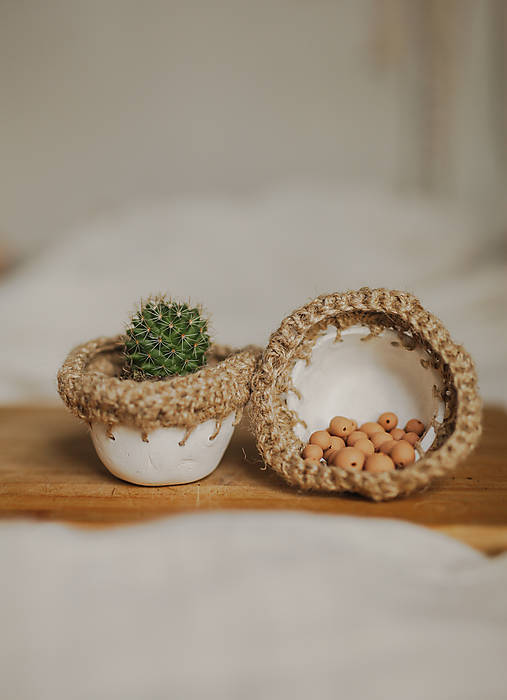 Nádoby - Jutovo - hlinený kvetináč (mini) - 18108680_